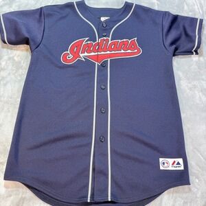 Majestic Cleveland Indians Baseball Jersey Navy Blue Red MLB Majestic Youth XL